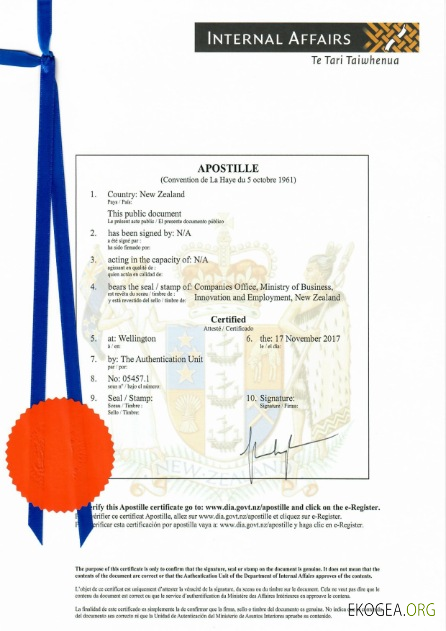 Certificat de constitution de Nouvelle Zélande